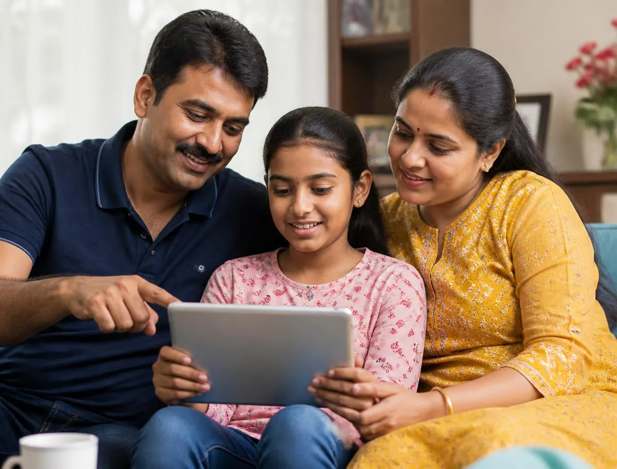 Indian parents reviewing their child's learning progress at home