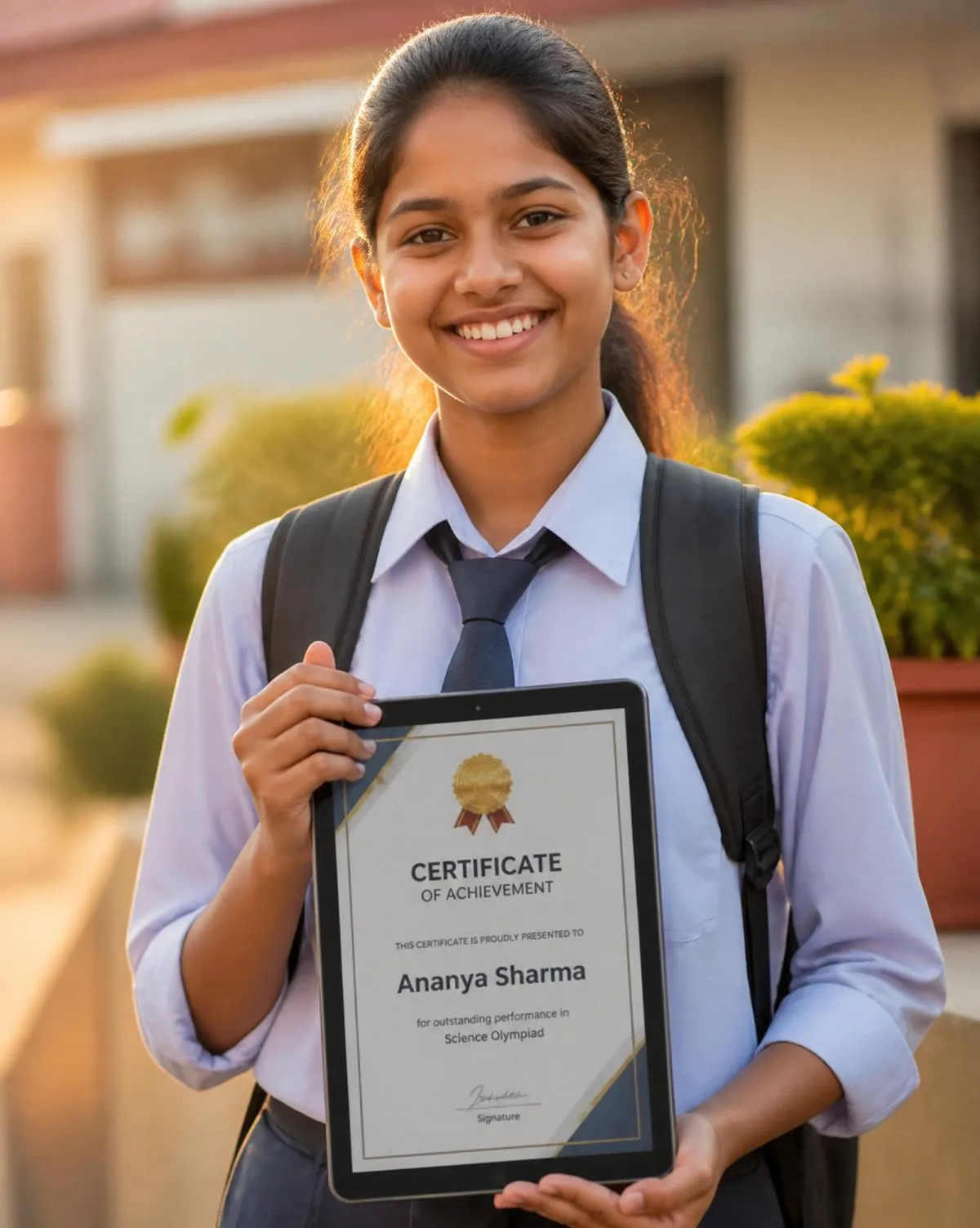 School student looking ahead toward a bright future